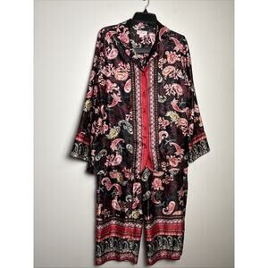 Cabernet Silky Satin Pajama Set Size M Paisley Dark Romantic Long Sleeve Classic